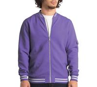 Enorsia Mens Heavy Waffle Bomber Jacket, Zip Up Mid-Length Casual Coat, Cold Weather Outerwear with Ribbed Cuffs, Hem and Sleeve Pocket (UK, Alpha, L, Regular, Regular, Purple)