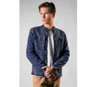 ENORSIA Men's Indigo Biker Denim Jacket - S - Mid Blue - 99% Cotton, 1% Spandex