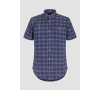 Enorsia Men's Indigo Check Button-Down Short Sleeve Oxford Shirt in Navy | Size: Large Enorsia Navy L