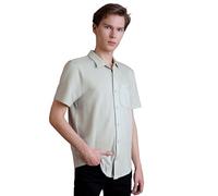 Enorsia Mens Jersey Seersucker Stripe Short Sleeve Shirt with Soft Breathable Fabric Classic Collar Chest Pocket (L, Light Grey)