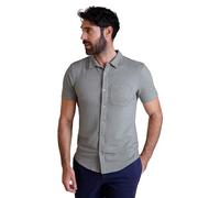 Enorsia Mens Jersey Seersucker Stripe Short Sleeve Shirt with Soft Breathable Fabric Classic Collar Chest Pocket (L, Gray)