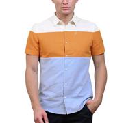 Enorsia Mens Linen Blend Colour Block Short Sleeve Shirt with Brand Signature Embroidery On The Chest Mens Shirt Perfect for Summer (Multicolour, XXL)