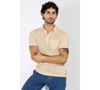 Enorsia Men's Linen Blended Solid Short Sleeve Polo Shirt in Beige | Size: Small Enorsia Beige S
