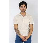 Enorsia Men's Linen Blended Solid Short Sleeve Polo Shirt in Off-White | Size: Large Enorsia Off-White L