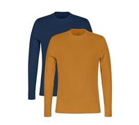 Enorsia Mens Long Sleeve Cotton T-Shirt 2 Pack Classic Crew Neck Tees in Maroon-Olive & Deep Blue-Mustard with Soft Breathable Fabric (S, Mustard-Deep Blue)