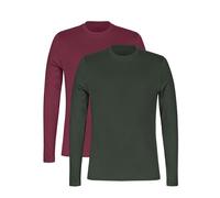 Enorsia Mens Long Sleeve Cotton T-Shirt 2 Pack Classic Crew Neck Tees in Maroon-Olive & Deep Blue-Mustard with Soft Breathable Fabric (XXL. Maroon-Olive)