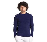 Enorsia Mens Long Sleeve Indigo Washed T-Shirt with Soft Cotton Crew Neck with Chest Pocket, Lightweight & Stylish Regular Fit for Versatile Wardrobe Essentials (M, Blue)