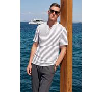 Enorsia Men's Loose Fit Stripe Print Henley T-shirt in White | Size: Medium Enorsia White M