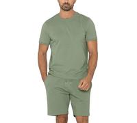 Enorsia Men's Loungewear Set - Short Sleeve Crew Neck Top & Shorts with Elasticated Waist, Drawcord & Side Pockets - Casual Home Outfit (Green, XXL)