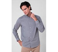 Enorsia Men's Navy-Blue White Gingham Check Regular Fit Long Sleeve Shirt in Silver | Size: Large Enorsia Silver L