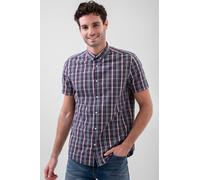 Enorsia Men's Navy Plum Check Button Down Short Sleeves Shirt | Size: 2XL Enorsia Navy 2XL