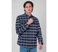 ENORSIA Mens Navy/White Signature Oxford Check Shacket - L - Navy - 98% Cotton, 2% Spandex