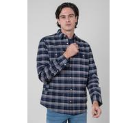 ENORSIA Mens Navy/White Signature Oxford Check Shacket - XL - 98% Cotton, 2% Spandex - Navy