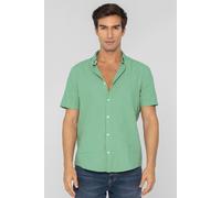 Enorsia Men's Pin-Striped Yarn Dye Short Sleeves Shirts in Green | Size: Large Enorsia Green L