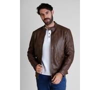 ENORSIA Mens Premium Biker Leather Jacket - M - Brown - Body: 100% Genuine Leather; Lining: 100% Polyester