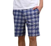 Enorsia Mens Premium Check Print Jersey Shorts with Elasticated Waist & Adjustable Drawstring - Effortless Everyday Wear with Side & Welt Pockets (L, Navy)