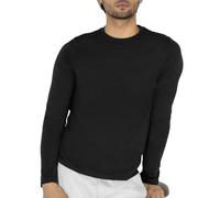Enorsia Mens Premium Combed Cotton Slim-Fit Long Sleeve T-Shirt - Lightweight Jersey, Ribbed Crew Neck, Versatile Style for Casual & Polished Looks (Black, L)