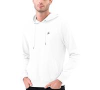 Enorsia Men's Premium Pull Over Hoodie - Signature Logo Embroidery, Metal-Tipped Drawstring, Ribbed Cuffs & Hem Classic Side Pockets (UK, Alpha, S, Regular, Regular, White)