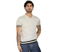 Enorsia Mens Premium Regular-Fit Polo Shirt with Stripe Rib Trim - Button-Placket Collar, Short Sleeves, Elegant Design for Smart-Casual or Relaxed Style (White, S)