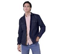 Enorsia Mens Premium Twill Shacket with Classic Collar, Long Buttoned Sleeves, Button-Through Front Fastening (Navy, L)