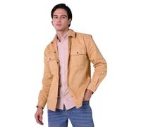Enorsia Mens Premium Twill Shacket with Classic Collar, Long Buttoned Sleeves, Button-Through Front Fastening (Khaki, L)