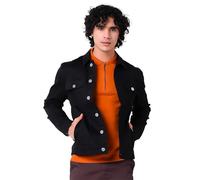 Enorsia Mens Regular Fit Black Denim Jacket With Classic Collar, Long Buttoned Sleeves, Front Button Closure, Patch Pockets At Chest (Black,XL)