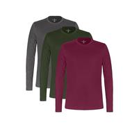 Enorsia Mens Regular Fit Crew Neck T-Shirt 3 Pack - Soft Cotton Fabric with Long Sleeve Tees in Maroon, Olive, and Grey for Casual Wear (Grey/Olive/Maroon, L)