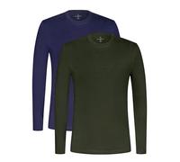 Enorsia Mens Regular Fit Long Sleeve T-Shirt 2 Pack - Lightweight Cotton Jersey, Ribbed Crew Neck, Straight-Cut Hem, Versatile Casual & Dressy Wear (UK, Alpha, S, Regular, Regular, Navy/Olive)