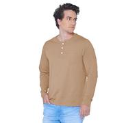 Enorsia Mens Regular Fit Long Sleeve T-Shirt with Neck Buttons, Half Placket, 3 Button-Up Closure and Henry Neck Buttons (Cream, M)