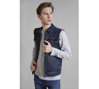 ENORSIA Men's Regular Fit Stretch Denim Sleeveless Jacket - XL - Navy - 99% Cotton, 1% Spandex