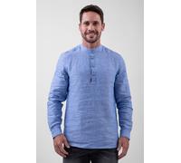 Enorsia Men's Relax Fit Linen Grandad Collar Casual Shirt in Blue | Size: Small Enorsia Blue S