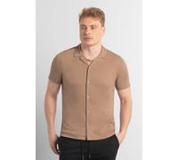 ENORSIA Mens Revere Collar Short Sleeve Jersey Shirt - M - Tan - 100% Spun Polyester