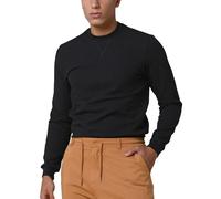 Enorsia Mens Ribbed Crew Neck Sweatshirt - Soft Cotton Blend Pullover Mens Sweatshirts No Hood with Notch Neck Zig-Zag Stitch - Relaxed Fit Jersey Jumper for Casual Everyday Wear - Black, UK Medium