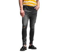 Enorsia Mens Skinny Fit Jeans in Washed Black - Classic 5-Pocket Style with Branded Button, Distressed Finish for Trendy Appeal, Super Stretch Denim (34, Black)