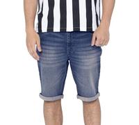 Enorsia Mens Skinny Fit Turned Denim Shorts with Stretch Fabric, Blue Faded Wash, Branded Button, Zip Fly Fastening and Soft Cotton Fabric (Deep Blue,30)