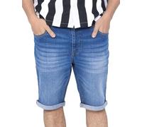 Enorsia Mens Skinny Fit Turned Denim Shorts with Stretch Fabric, Blue Faded Wash, Branded Button, Zip Fly Fastening and Soft Cotton Fabric (Mid Blue,30)