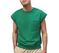 Enorsia Mens Sleeveless Crew Neck Sweatshirt - Lightweight Cotton-Blend Fleece Pullover with Ribbed Hem and Kangaroo Pocket (XXL, Green)