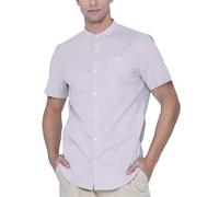 Enorsia Men's Slim Fit Grandad Collar Shirt - Trendy Casual Stand Up Collar Button Down Mens Shirt for Warmer Weather - Soft, Durable & Modern Style (L, Grey)