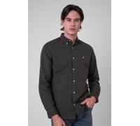 Enorsia Men's Stone Grey Gingham Regular Fit Check Long Sleeve Shirt in Black | Size: Medium Enorsia Black M