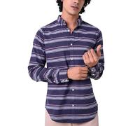 Enorsia Men's Stripe Long Sleeve Shirt Button-Down Collar Oxford Fabric Adjustable Cuffs Stretch Cotton for Casual and Semi-Formal Wear (M, Black)