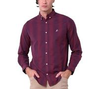 Enorsia Men's Stripe Long Sleeve Shirt Button-Down Collar Oxford Fabric Adjustable Cuffs Stretch Cotton for Casual and Semi-Formal Wear (L, Red)