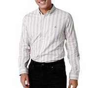 Enorsia Men's Stripe Long Sleeve Shirt Button-Down Collar Oxford Fabric Adjustable Cuffs Stretch Cotton for Casual and Semi-Formal Wear (M, White)