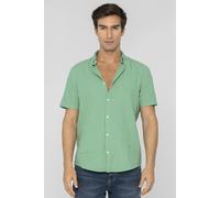 ENORSIA Men's Stripe Short Sleeve Shirt - S - Green - 70% Cotton, 30% Linen