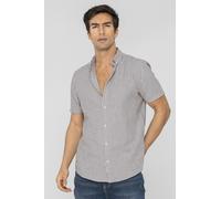 ENORSIA Men's Stripe Short Sleeve Shirt - XL - Grey - 70% Cotton, 30% Linen