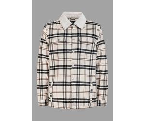 ENORSIA Men's Tartan Check Borg Lined Cotton Shacket - M - Cream - Body: 100% Cotton; Body & Sleeve Lining: 100% Polyester