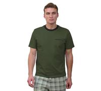 Enorsia Mens Twin Tipped T-Shirt - Stripe Ribbed Trim Crew Neck & Sleeves, Pocket Piping Detailing, Soft Touch Cotton Comfort Fit Casual Shirt (M, Green)