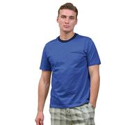 Enorsia Mens Twin Tipped T-Shirt - Stripe Ribbed Trim Crew Neck & Sleeves, Pocket Piping Detailing, Soft Touch Cotton Comfort Fit Casual Shirt (M, Blue)