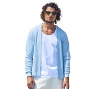 Enorsia Mens Waffle Knit Cardigan Open Front Lightweight Cardigan for Men with Ribbed Cuffs Soft Stretch Fabric Regular Fit Mens Cardigans Layering Knitwear Casual Outing Wear - Blue, UK Small