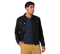 Enorsia Mens Washed Black Denim Jacket With Classic Collar, Long Buttoned Sleeves, Front Button Closure, Patch Pockets (Black, L)