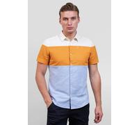 Enorsia Men's White/Orange/Blue Linen Blend Colour Block Shirt | Size: 2XL Enorsia Multicolor 2XL